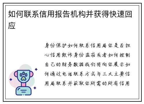 如何联系信用报告机构并获得快速回应